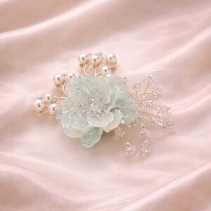 Vintage Blue Floral Pearl Brooch